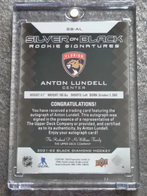 2021-22 Black Diamond Anton Lundell #SB-AL Silver on Black Rookie Signatures 88/99 back